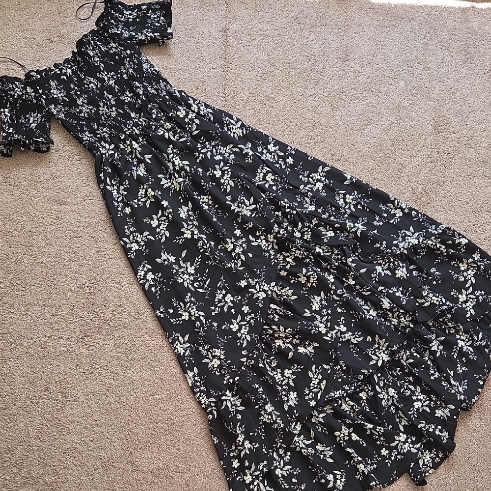 Blue Rain Black Floral Maxi Dress